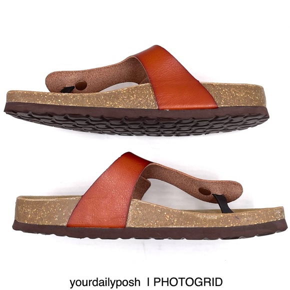 Faux brown leather Cushionaire t-strap suede and cork thong sandals 7.5M - Picture 4 of 12